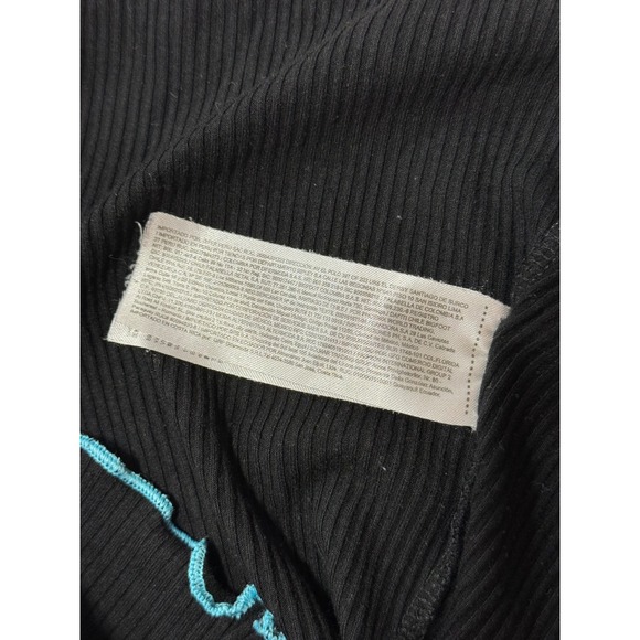 Desigual Black Ribbed Mock Neck Long Sleeve Floral Women's Top Size L Artsy - Picture 9 of 11